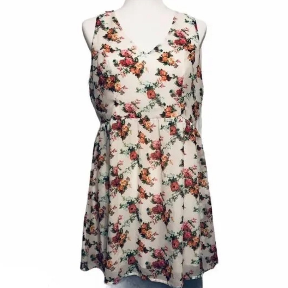 Women’s Love Tree Happens White Apricot and Pink Sheer Floral Dress.